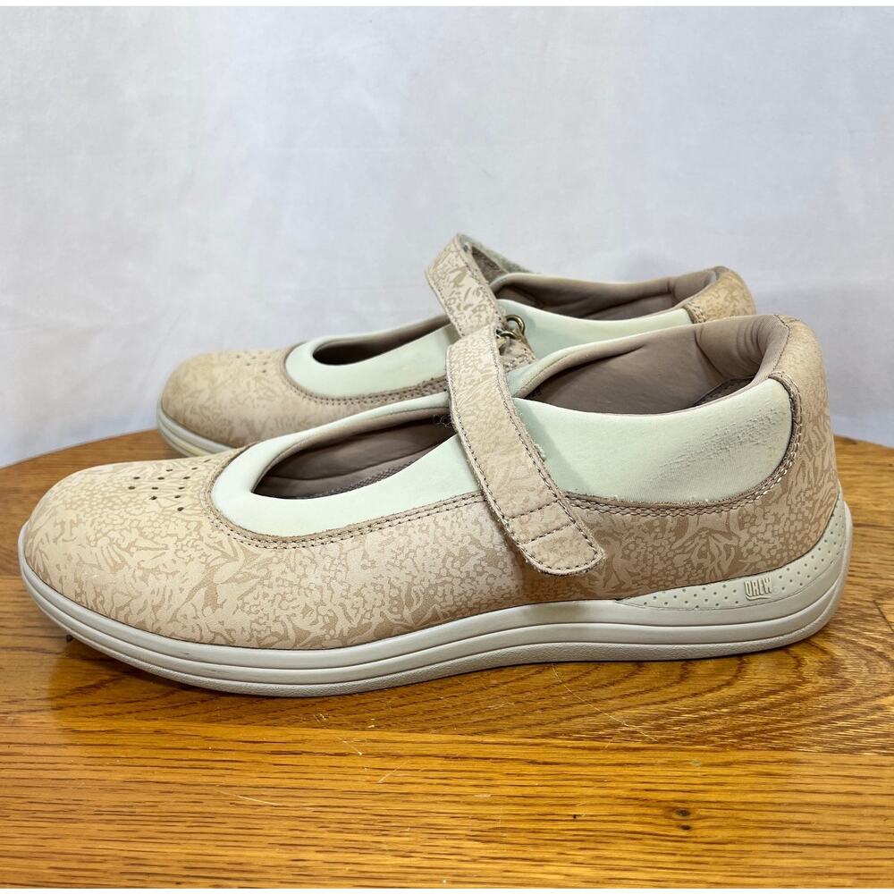 Drew Rose Women's Comfort Mary Janes Shoes US 9.5M Beige Leather Floral Ortho